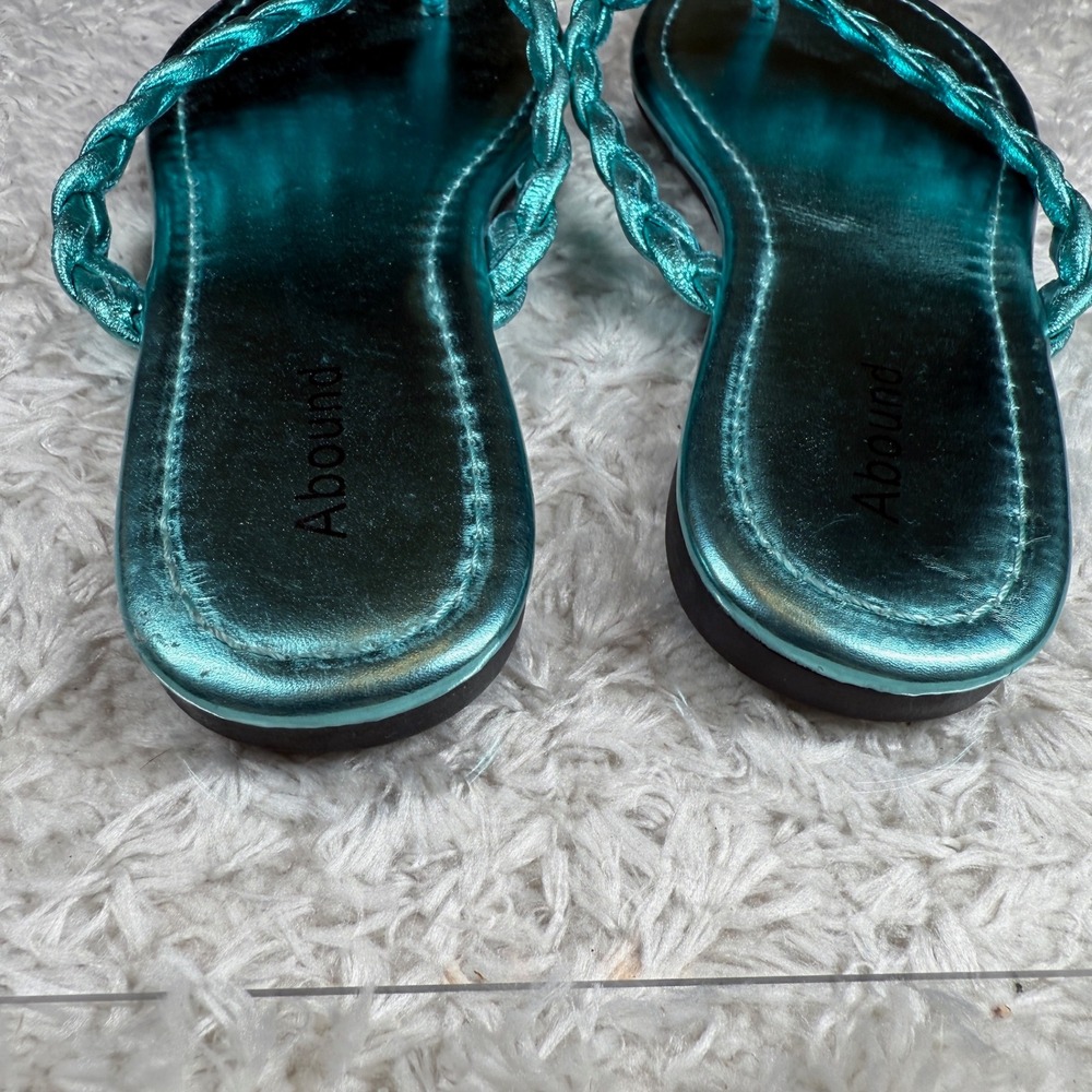 Abound Sandals Women's 8 Teal Metallic Braided Thong Flip Flop Sandals Boho Glam - Picture 6 of 10